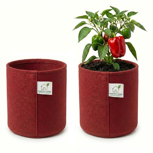 Image of 400 GSM Geo Fabric Round Grow Bags 18x18 Inch, Red Planting Bags for Terrace and Kitchen Gardening Pack of 2