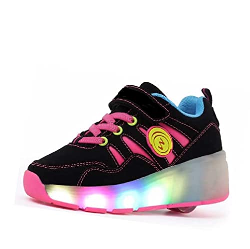 Kids Roller Shoes Boys Girls Led Light Up Roller Skates Sneakers Best Gifts For Kids Shoes With Wheels Light Color Shoes, Led Blackpink, 2.5 Little Kid #TOP1