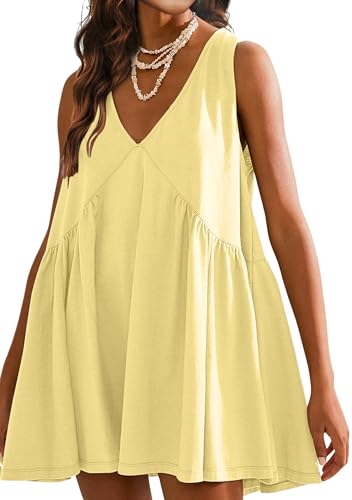 Image of Sleeveless Mini Dress for Women 2026 Summer Casual V Neck Sundress Loose Babydoll Dress with Pockets
