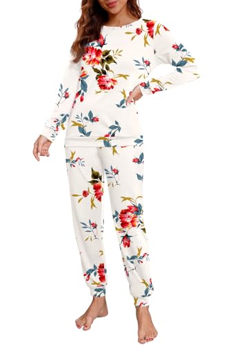 PrinStory Womens Pajama Set Long Sleeve Sleepwear Nightwear Soft Pjs Lounge Sets With Pockets