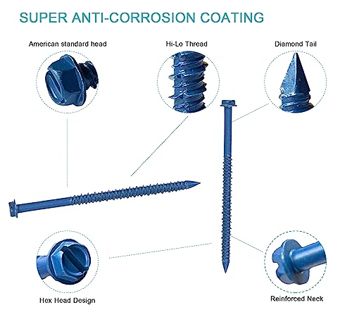 Bobibbi 3/16 x 3-1/4" Hex Head Concrete Screw Anchor, for Anchoring to Masonry, Block or Brick (100Pcs)