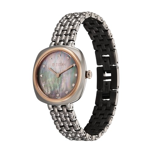 Image of Titan Aura Phase Quartz Analog Grey Dial Black Stainless Steel Strap Watch for Women-95241KM02