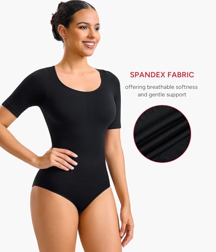 Nebility Shapewear Bodysuit for Women Tummy Control Seamless Body Shaper Short Sleeve Body Suits for Women Tank Tops2