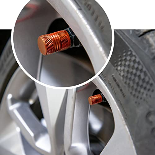 Image of Tire Valve Stem Caps for Car Tires Air Caps Cover 8 Pack Corrosion Resistant Premium Alloy Leak-Proof Universal for SUV Truck Motorcycle Bike Orange