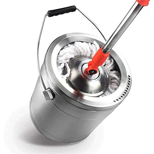 JINHH Spin Mop and Bucket Set Mop Head Washing One-Piece All-Steel Stainless Steel Rotating Mop Bucket with 6 Microfiber Mop Head