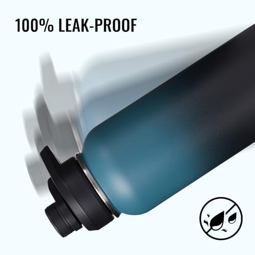 Image of Fijinhom Insulated Water Bottle with Handle, 304 Stainless Steel Water Bottles with Wide Mouth, Double Wall Vacuum Sports Water Bottle, BPA Free, Keep Cold and Hot, 32 Ounces Blue&Black