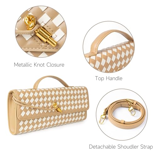 Image of Joryin Woven Purse for Women Evening Clutch Woven Leather Handbags Crossbody Bag Purse Formal Evening Bag, Vegan Leather