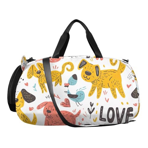 YETTASBIN Sport Travel Duffel Bag for Girls Boys, Cartoon Dog Large Waterproof Weekender Overnight Bag, Detachable Shoulder Strap Gym Bag with Shoe Compartment & Wet Pocket2