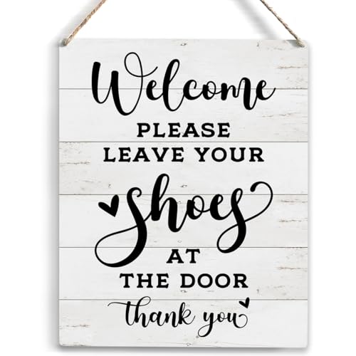 Front Door Welcome Sign Please Remove Your Shoes Signs No Shoes Sign for Home Wooden Hanging Plaque 10 x 8 Inch For Home Porch Entrance Decoration