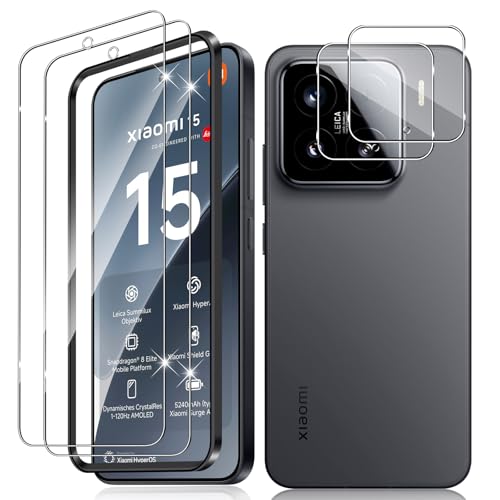 Vanrain Schutzfolie für Panzerglas für Xiaomi Mi 15 2+2 Stück Panzer Schutz Glas mit Positionierhilfe und Kameraschutz 9H Härte Schutzglas HD Klar Anti-Kratze