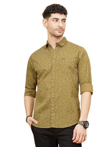 Image of The Indian Garage Co Men Cotton Slim Fit Abstract Printed Full Sleeves Spread Collar Casual Shirt