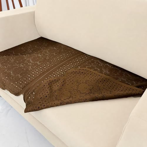 Image of Homerz Premium 'Surya Series' Sofa Cover | Stylish Sofa Protector | Net Fabric | Anti-Stain & Washable Slip Cover Exact Size Antislip (Flower Valley Brown, 2 Seater, Only Seat Cover)