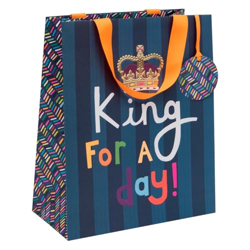 Glick Luxury Large Gift Bag King for a Day Perfect for Fathers Day for Dad Suitable for Uncle Brother Nephew Measuring 315 x 260 x 135 mm Blue