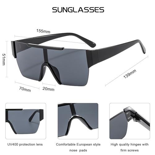 Image of VIA LEECA Trendy Square Flat Top Sunglasses for Men Women, Designer Big Rimless UV Protection Shades