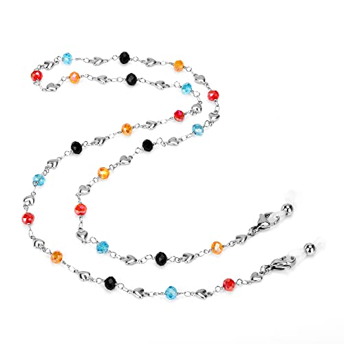 Image of Eyeglass Chain Silver Stainless Steel Handmade Necklace for Reading Glasses Sunglass Beaded Chains for Men Women