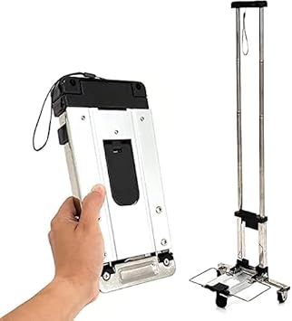 A4 Size Folding Carry Cart Ultra compact design that can be stored in a backpack and has a load capacity of 55.1 lbs A portable trolley that makes carrying luggage lightweight from travel to everyday shopping. Black