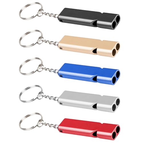 EHDWXVZM 5 silbatos de Metal, Silbato para Acampar, Silbato de Emergencia, Llavero con Silbato, Silbato portátil para Exteriores