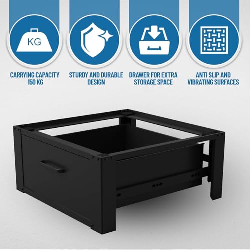 Image of 46448 Washing Machine Booster Seat - With Drawer - Heavy Duty Washing Machine Holder - Black