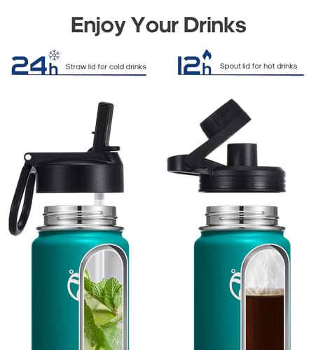 Image of HydroPal Vacuum Insulated Water Bottle 1200ml /1000ml /750ml /500ml, 2 Lids (Straw & Spout), 12H Hot 24H Cold, BPA Free Stainless Steel Bottle, Leakproof Sports Water Bottle for Gym, Travel, Work