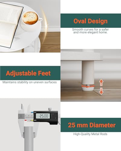 Image of Small Round Side Table - 3-Tier Oval Accent Table for Small Spaces, Rustic Wood and Metal Couch End Table, Nightstand for Bedroom or End Table Living Room, Easy to Assemble, Marble White