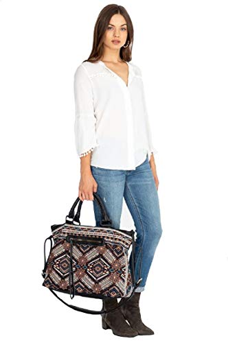 3J Workshop by Johnny Was Women's Embroidered Duffle Bag with Leather Handles, Black, O/S3
