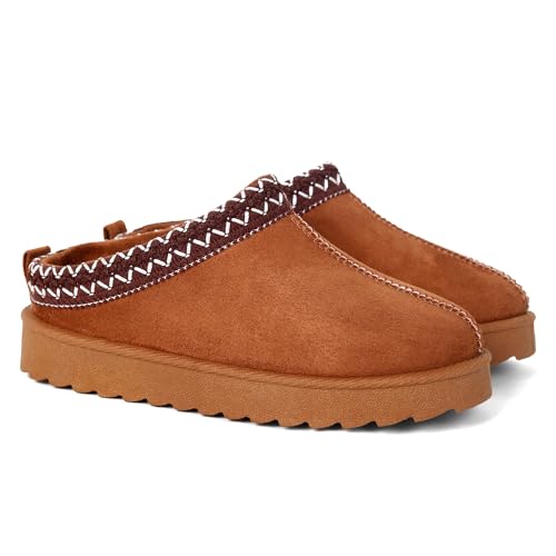 Kids Warm Winter Slippers Boys Girls Slip-On Faux Suede Indoor Outdoor Non-Slip Thick Sole House Shoes with Embroidered Design (CAMEL 1 Little Kid 11 Numeric UK Footwear Size System Medium)