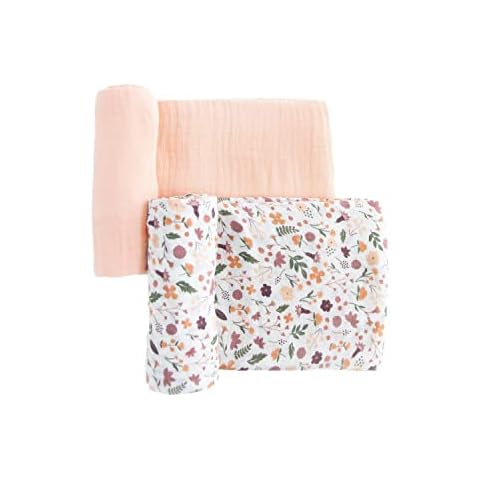 RED ROVR 100% Organic Cotton Swaddle | Newborn Receiving Blanket | Baby Wrap | Boy, Girl, Unisex | Soft, Lightweight, Breathable | Burping, Nursing | 2-Pack | 44" x 44" | Mauve Meadow Cover