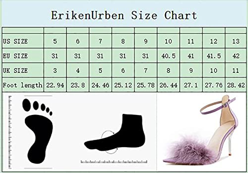 Erikenurben Women's Heeled Sandals 4.3 Inches Fluffy Feather Open Toe Stiletto High Heels Summer Ankle Strap Formal Party Dress Shoes Purple Us Size 9 #TOP5