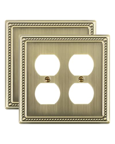 TREEWELL 2-Pack Double Duplex Outlet Cover, Antique Brass