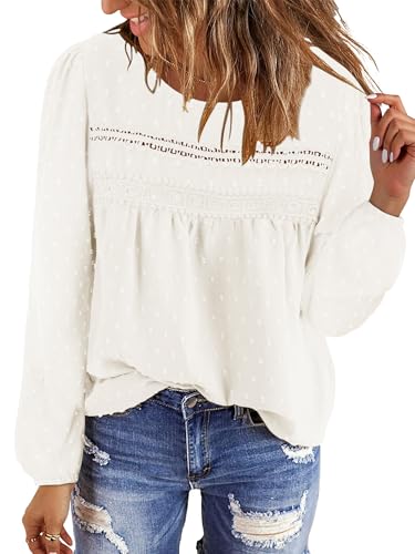 BETTE BOUTIK Womens Boho Fall Long Sleeve Shirts Crewneck Dressy Casual Blouses Trendy Flowy Tops