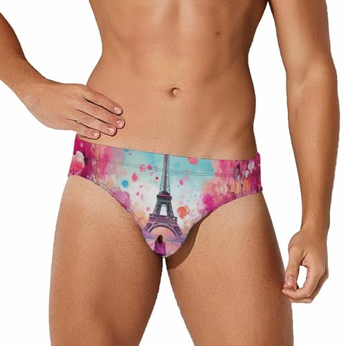 Paris Eiffel Tower Painting Mens Swim Briefs Quick Dry Swim Trunk Bikini Underwear Swimsuit XL
