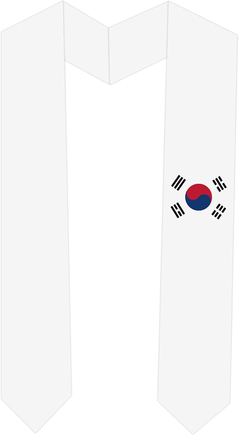 South Korea Flag Graduation Sash Satin Scarf 72" Stole for Abroad Student International Study Class