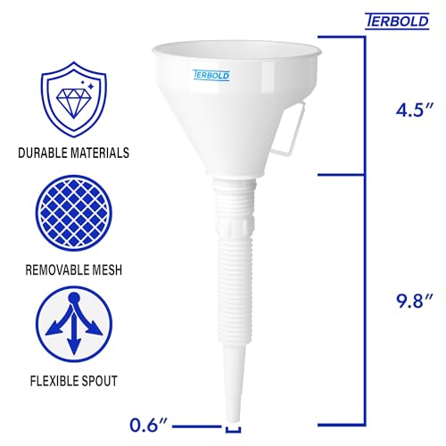 Image of Automotive Flex Funnel with Hose | Wide Mouth Flexible Oil Funnel for Automotive Use - Gas, Transmission Fluid, Car Fuel, Oil Change (White)