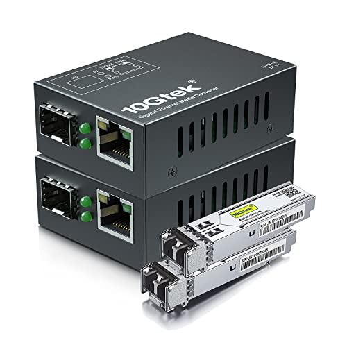 Image of 10Gtek [Mini Size Gigabit Ethernet Media Converter, MultiMode Dual LC Fiber to Ethernet RJ45 Converter for 10 /100 /1000Base-Tx to 1000Base-SX(with a SFP MMF 850-nm Module), up to 550-m, Pack of 2