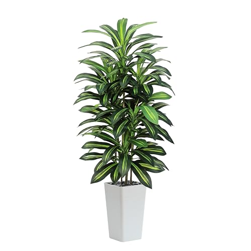 Artificial Dracaena Tree Indoor, 5FT Tall Fake Floor Plants with White Planter, Faux Silk Yucca Tree...