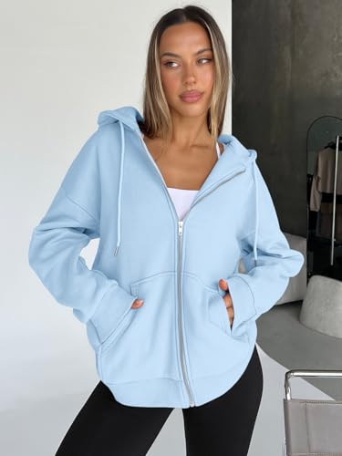 Image of Trendy Queen Womens Zip Up Hoodies 2026 Oversized Sweatshirt | Spring Fall Layering Jacket with Pockets, Casual Track Outfits, Cozy Fleece Winter Clothes