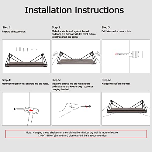 Eympeu Floating Shelves Set Of 3, Rustic Wall Shelf With Bar Triangle Bracket For Wall Mounted Hanging, Bathroom, Kitchen, Bedroom, Living Room, Plant #TOP7