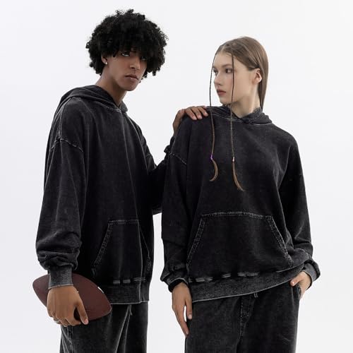 Oversized Acid Wash Vintage Hoodie Men Cotton Heavyweight Baggy Trendy Streetwear Hooded Sweatshirt Basic Pullover4