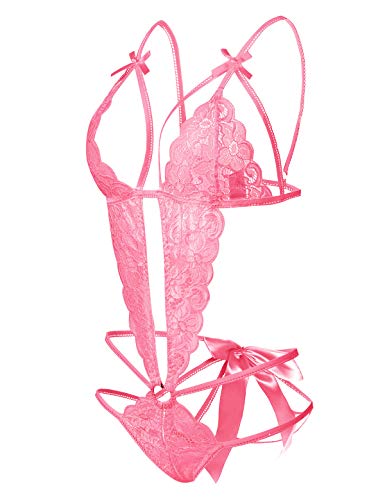 Image of Donnalla Women's Deep V Lace Teddy One Piece Lingerie Cutout Strappy Lingerie