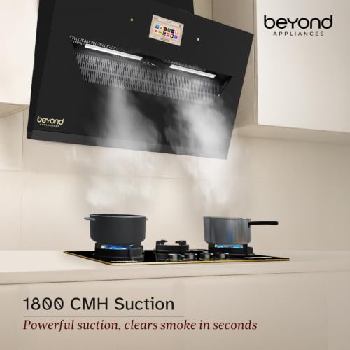 Image of Beyond Appliances Eris 90cm BLDC | Kitchen Chimney | 1800 CMH Suction | Auto Clean | Filterless | Smart Touchscreen Display | Touch Control | Slant | Black