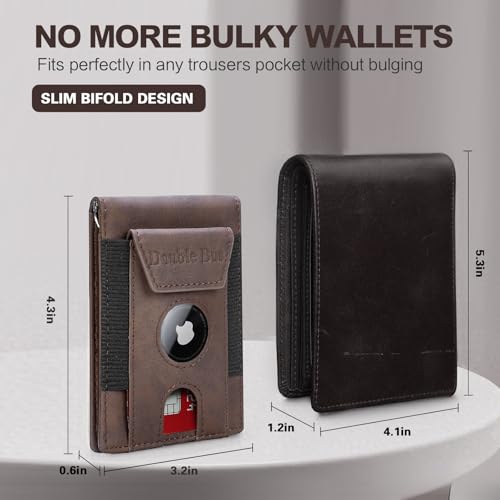 Wallet for Men RFID Blocking Bifold Mens Leather Wallets,Ultra Thin Minimalist Front Pocket Small Compact Mens Slim Wallet,Smart Security Credit Card Holder Elastic Pocket,with Money Clip, 2 ID Window2