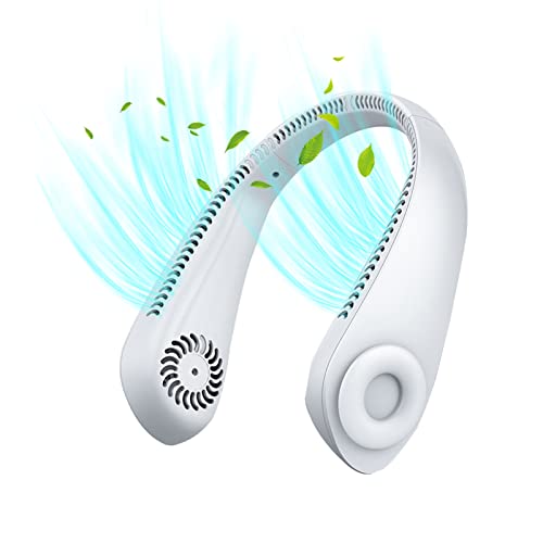 Ventilateur de cou portable à 360° rechargeable par USB 5000 mAh sans pales 3 vitesses pour voyage, sport, blanc Cover
