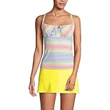 Lands' End Women Chlorine Resistant Tie Front Underwire Tankini Top Electric Blue Rainbow Stripes Regular 10