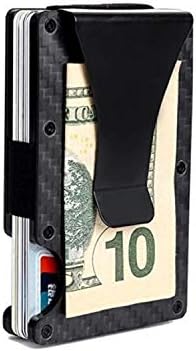 Miniatura 3 de Fibra de carbono RFID bloqueo delgado dinero clip titular de la tarjeta de metal cartera de los hombres, Fibra de carbono negra con clip para