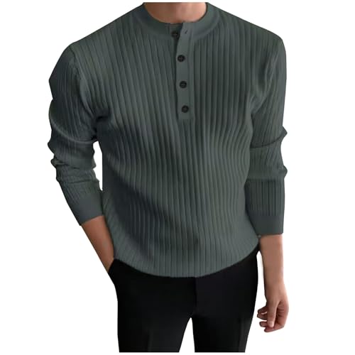 Cambkatl Men's Stylish Button Up Crewneck Pullover Sweaters Slim Fit Knitted Long Sleeve Comfort Basic Solid Jumper Topss