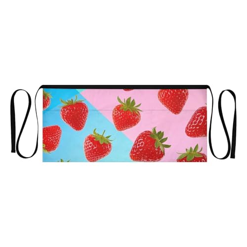 FASHON&FASCIN Server Apron with Pockets Waist Aprons Half Waitress Apron Strawberry Pattern for Gardening Restaurant,Multi20