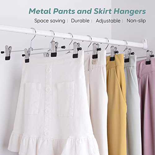 Pants Hangers 25 Pack Skirt Hangers With Clips: Heavy Duty Metal Thin Trousers Hangers Space Saving Non-Slip Hangers With Adjustable Pinch Clips 360-Rotating Swivel Hook For Women Jean Bottom #TOP1