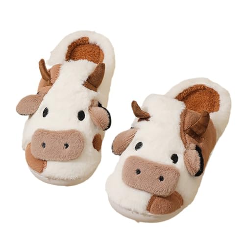 Cute Cow Animal Print Slippers for Women - Beige, Flat, Open Toe, Lightweight, Casual, All Seasons