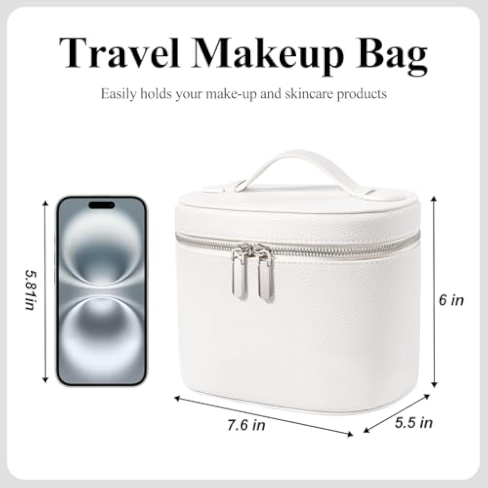 Portable Makeup Bag with Compartments and Handle, Beige