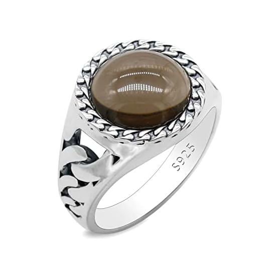 XIWANG Män och kvinnor naturlig te kristall 925 sterling silver enkel ihålig design ring kalkon thailand män och kvinnor silver smycken dyrllw (Ring Size : 11)